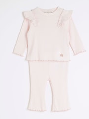 River Island Pink Baby Girls Frill Rib Top Set - Image 2 of 6