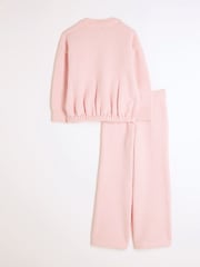 River Island Pink Girls Bubble Hem Wide Leg Trousers Set - Image 2 of 5