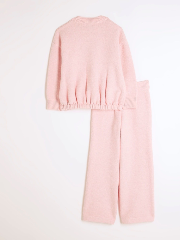River Island Pink Girls Bubble Hem Wide Leg Trousers Set - Image 2 of 5