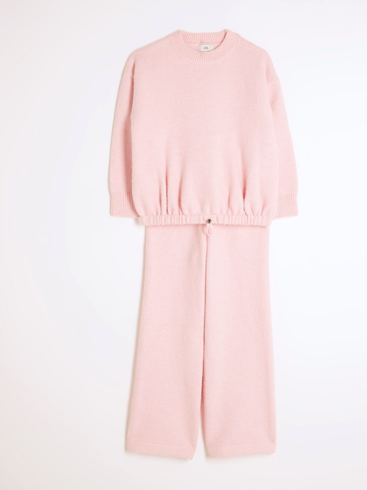 River Island Pink Girls Bubble Hem Wide Leg Trousers Set - Image 3 of 5