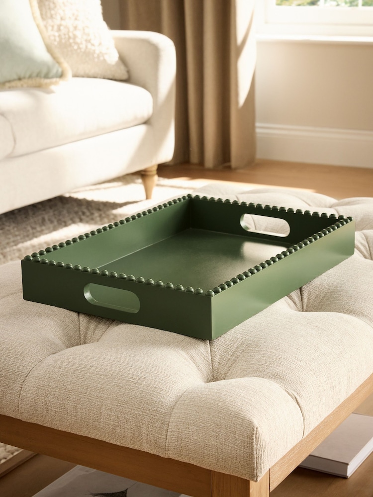Green Wood Decorative Bobble Detail Tray - Image 2 of 5