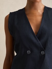 Reiss Navy Whitney Linen Button-Front Waistcoat - Image 4 of 6