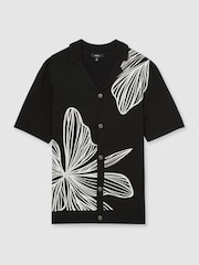 Reiss Black Laurent Flower Embroidered Knit Shirt - Image 2 of 5