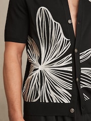Reiss Black Laurent Flower Embroidered Knit Shirt - Image 3 of 5