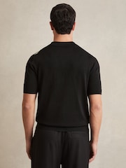 Reiss Black Laurent Flower Embroidered Knit Shirt - Image 4 of 5