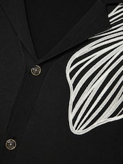 Reiss Black Laurent Flower Embroidered Knit Shirt - Image 5 of 5