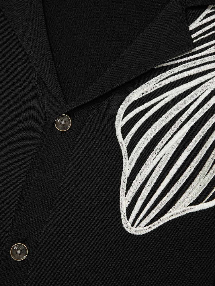 Reiss Black Laurent Flower Embroidered Knit Shirt - Image 5 of 5