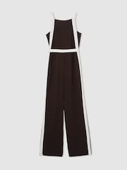 Reiss Chocolate/Cream Salma Colour-Block Wide-Leg Jumpsuit - Image 2 of 6