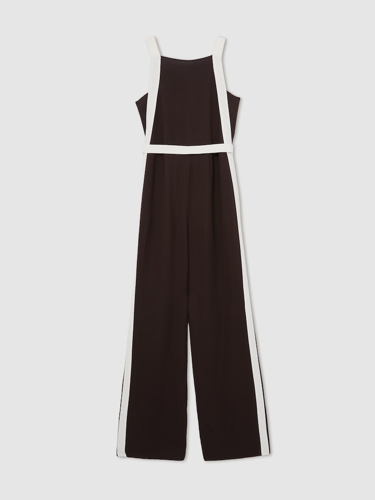 Reiss Chocolate/Cream Salma Colour-Block Wide-Leg Jumpsuit - Image 2 of 6