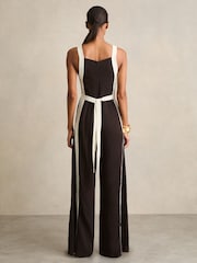 Reiss Chocolate/Cream Salma Colour-Block Wide-Leg Jumpsuit - Image 5 of 6
