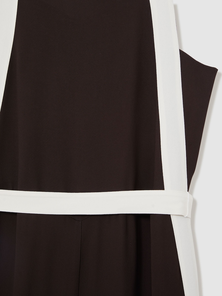 Reiss Chocolate/Cream Salma Colour-Block Wide-Leg Jumpsuit - Image 6 of 6