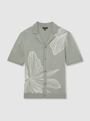 Reiss Soft Sage Laurent Flower Embroidered Knit Shirt - Image 2 of 7