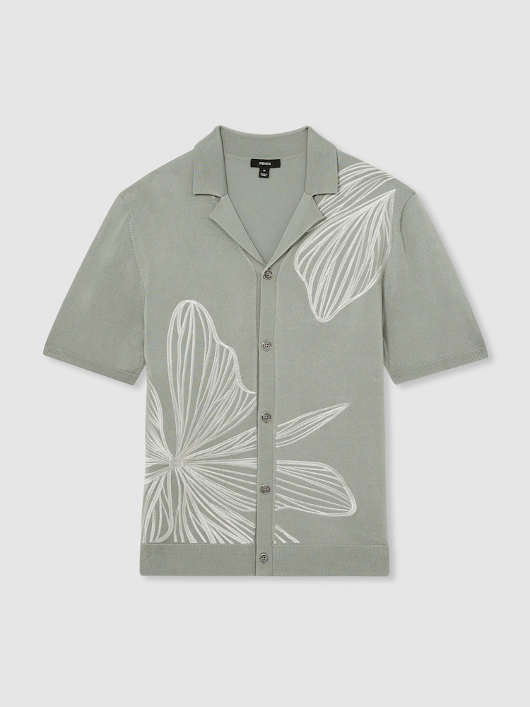Soft Sage - Трикотажная рубашка с цветочной вышивкой Reiss Laurent - Изображение 2 из 7 Soft Sage - Трикотажная рубашка с цветочной вышивкой Reiss Laurent - Изображение 2 из 7