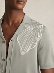Reiss Soft Sage Laurent Flower Embroidered Knit Shirt - Image 4 of 7