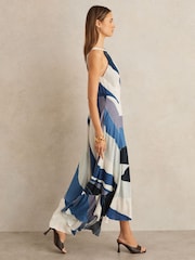 Платье миди с V-образным вырезом на спине Reiss Imogen в полоску - Image 1 of 6