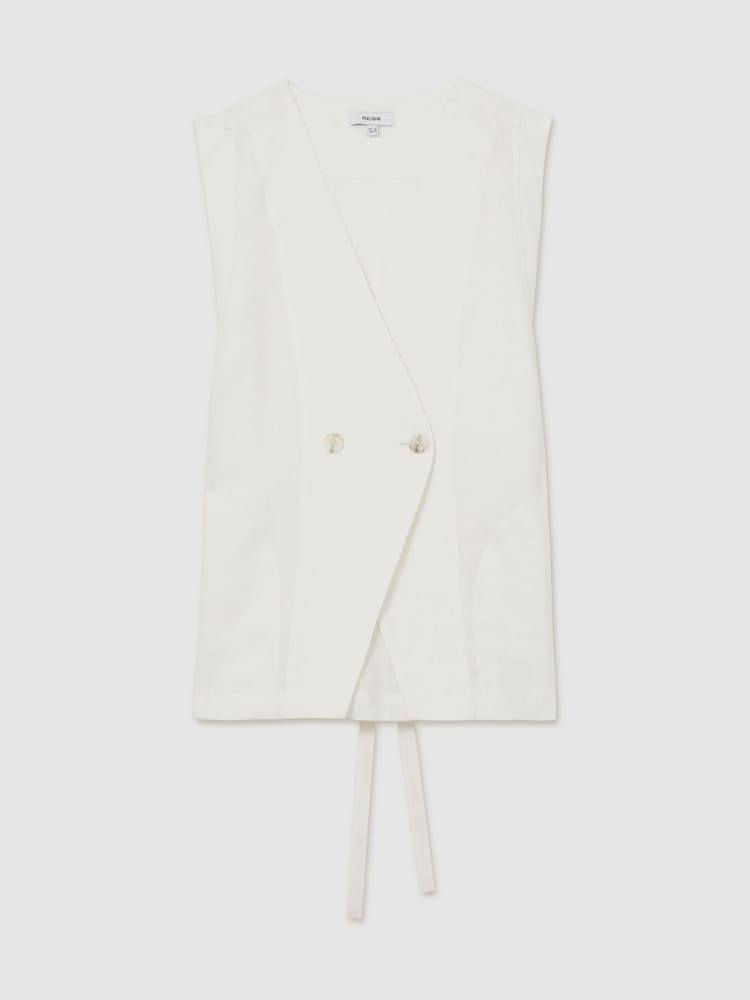 Reiss Ivory Whitney Linen Button-Front Waistcoat - Image 2 of 7