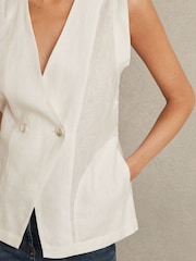 Reiss Ivory Whitney Linen Button-Front Waistcoat - Image 4 of 7