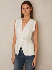 Reiss Ivory Whitney Linen Button-Front Waistcoat - Image 5 of 7