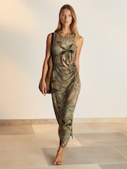 Reiss Khaki Lola Reiss | NYBG Floral Ruched Jersey Dress - Image 1 of 5