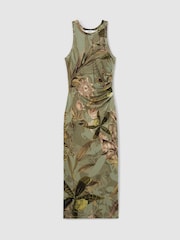 Reiss Khaki Lola Reiss | NYBG Floral Ruched Jersey Dress - Image 2 of 5