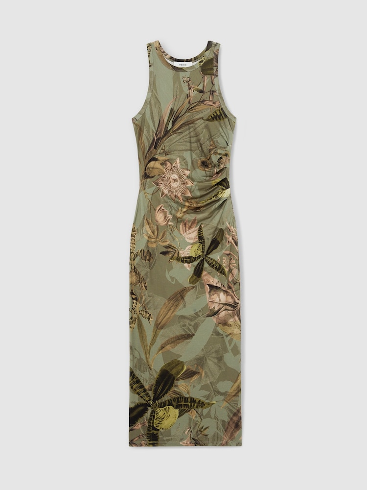 Reiss Khaki Lola Reiss | NYBG Floral Ruched Jersey Dress - Image 2 of 5