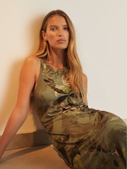 Reiss Khaki Lola Reiss | NYBG Floral Ruched Jersey Dress - Image 3 of 5