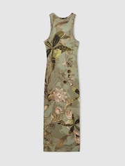 Reiss Khaki Lola Reiss | NYBG Floral Ruched Jersey Dress - Image 4 of 5