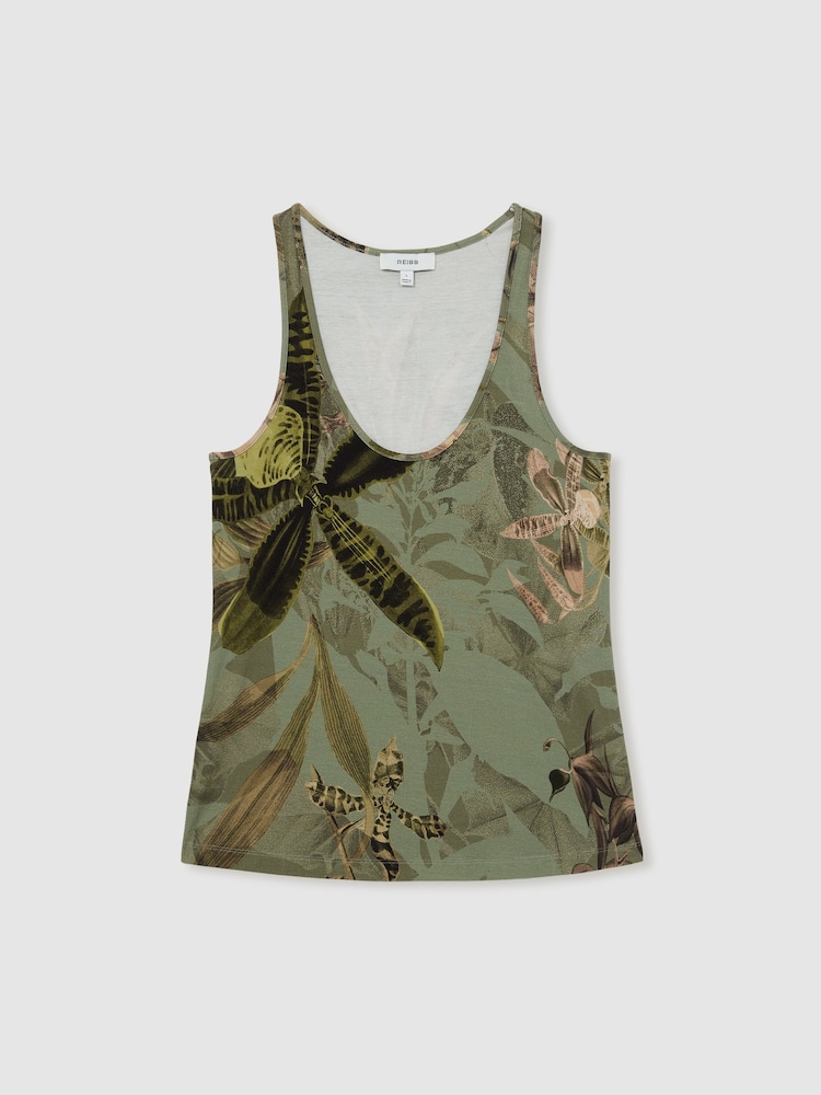 Reiss Khaki Emery Reiss | NYBG Floral Scoop-Neck Vest - Image 2 of 7