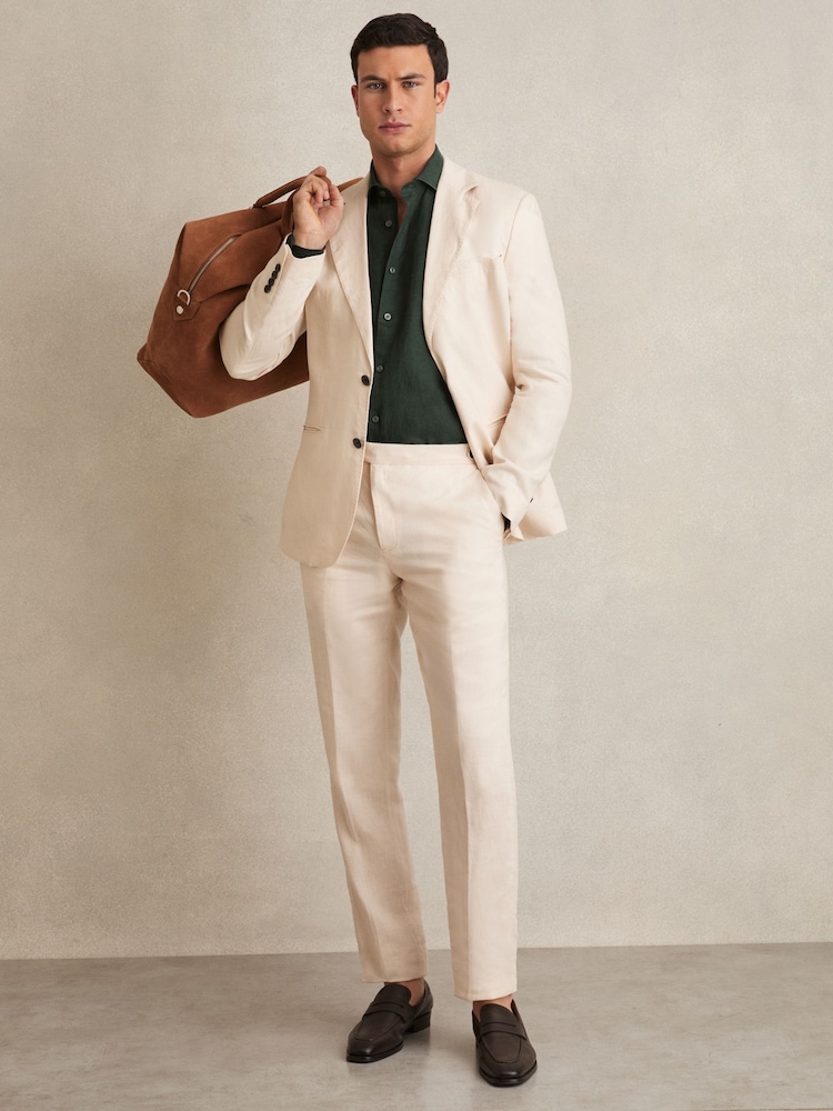Reiss Dark Hunting Green Ruban Linen Button-Through Shirt - Image 3 of 7