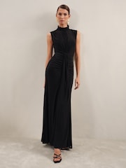 Reiss Black Daniella Sheer Ruched Maxi Dress - Image 1 of 6