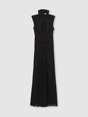 Reiss Black Daniella Sheer Ruched Maxi Dress - Image 2 of 6