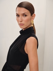 Reiss Black Daniella Sheer Ruched Maxi Dress - Image 3 of 6