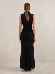 Reiss Black Daniella Sheer Ruched Maxi Dress - Image 4 of 6