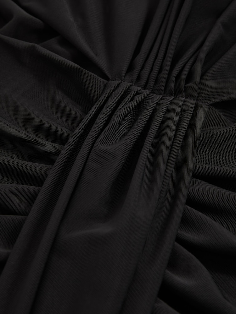 Reiss Black Daniella Sheer Ruched Maxi Dress - Image 6 of 6