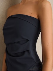 Reiss Navy Millie Ruched Bandeau Top - Image 4 of 6