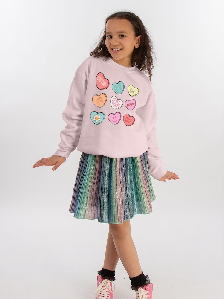 Brands In Pink Pink Girls Valentines Day Love Candy Heart Sweatshirt - Image 2 of 4