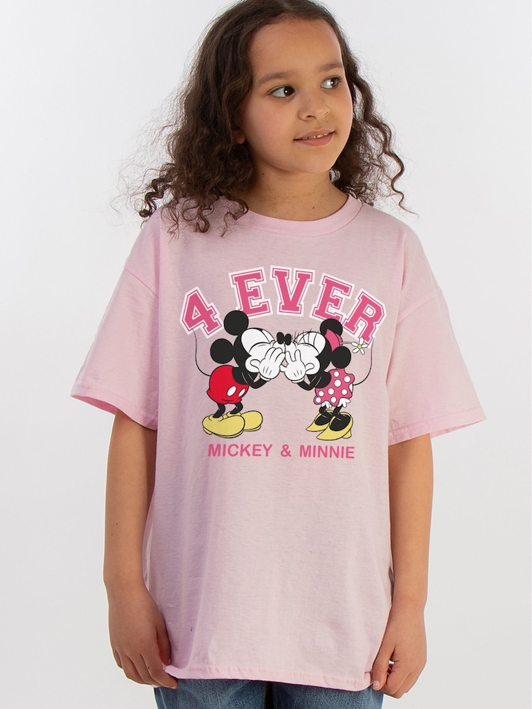 Brands In Pink Girls 100% Cotton Disney Minnie And Mickey 4 Ever T-Shirt - Image 1 of 4
