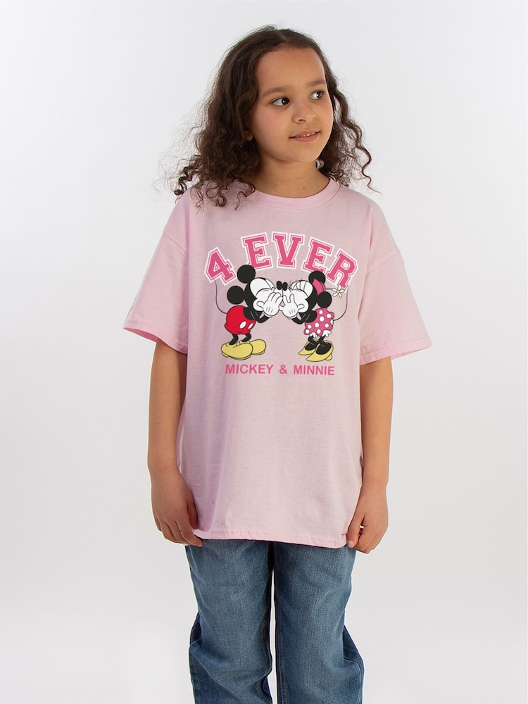 Brands In Pink Girls 100% Cotton Disney Minnie And Mickey 4 Ever T-Shirt - Image 2 of 4