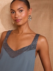 Love & Roses Blue Sequin V-Neck Vest - Image 2 of 4