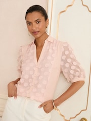 Love & Roses Blush Pink 3D Spot 3/4 Sleeve Shirt - Image 1 of 4