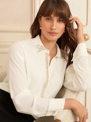 Love & Roses White Ecru Embellished Long Sleeve Shirt - Image 1 of 4