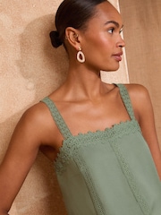 Love & Roses Sage Green Square Neck Satin Lace Camisole - Image 2 of 4
