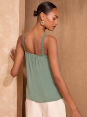 Love & Roses Sage Green Square Neck Satin Lace Camisole - Image 3 of 4
