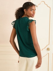 Love & Roses Teal Green Crew Neck Mesh Insert Bobby Sleeveless Blouse - Image 4 of 4