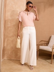 Love & Roses Pink Embellished Short Sleeve Top - Image 2 of 4