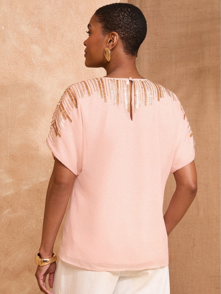 Love & Roses Pink Embellished Short Sleeve Top - Image 4 of 4