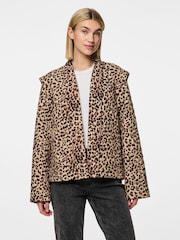 PIECES Brown Quilted Leopard Print Jacket - Image 1 of 5