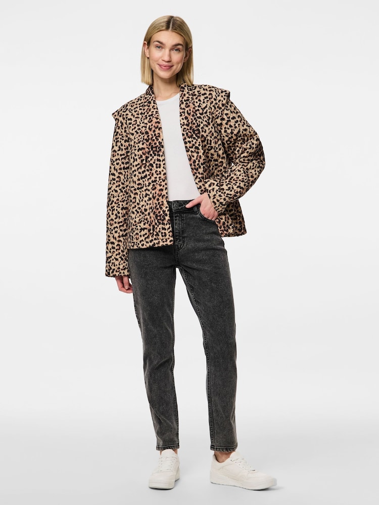 PIECES Brown Quilted Leopard Print Jacket - Image 2 of 5