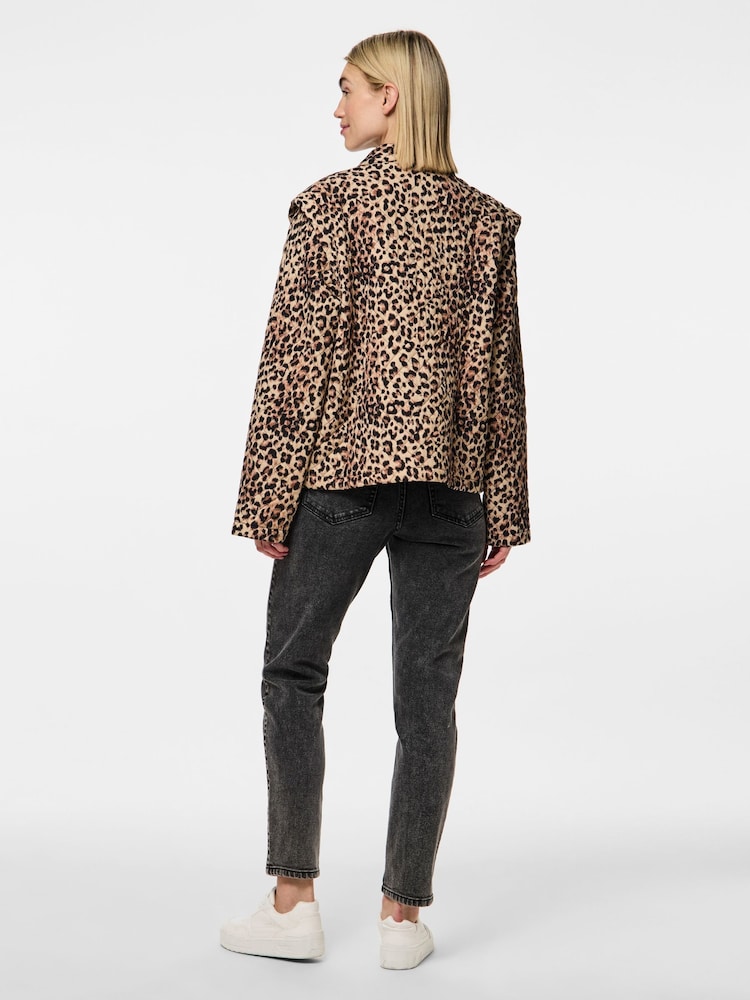 PIECES Brown Quilted Leopard Print Jacket - Image 3 of 5