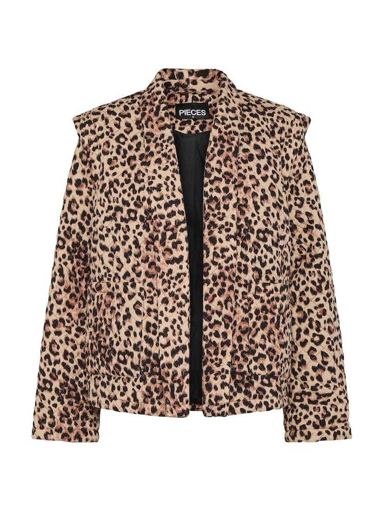 PIECES Brown Quilted Leopard Print Jacket - Image 5 of 5